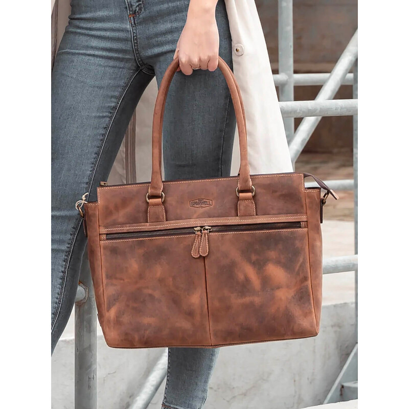 Dámska kožená kabelka na notebook Sparwell Bardot - koňak 62687390