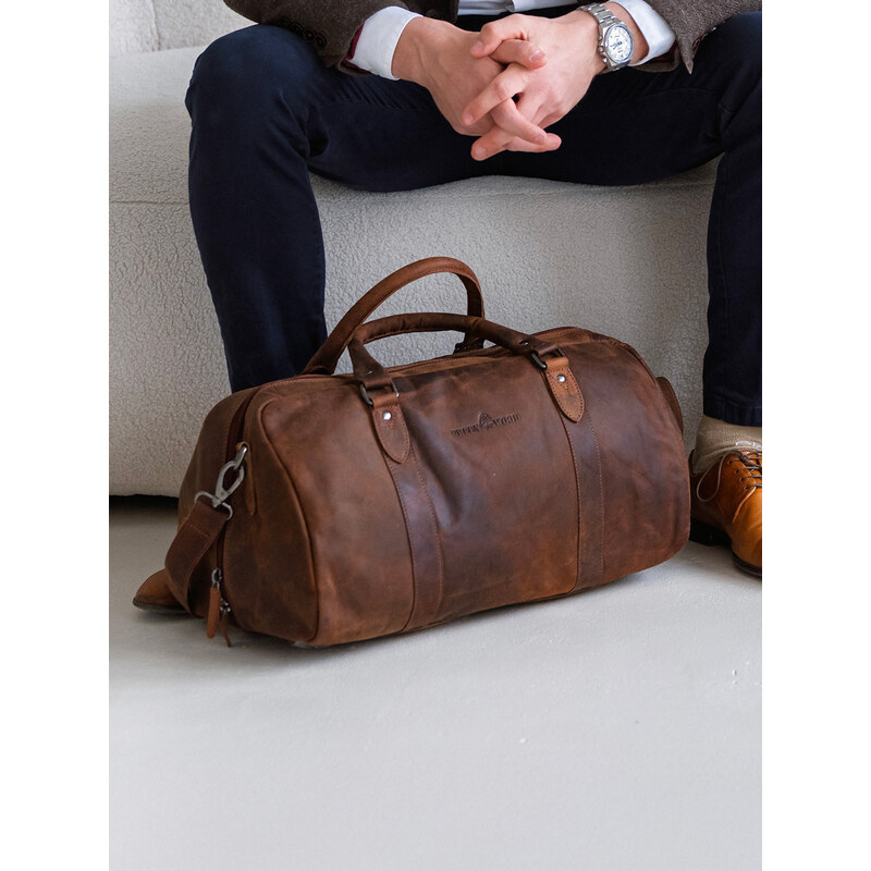 Kožená cestovná taška Greenwood Koen - hnedá 60224104