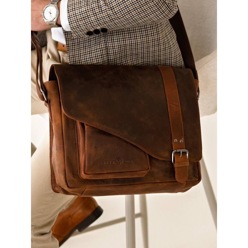 Pánska kožená taška cez rameno Greenwood Kane - svetlo hnedá 41142508