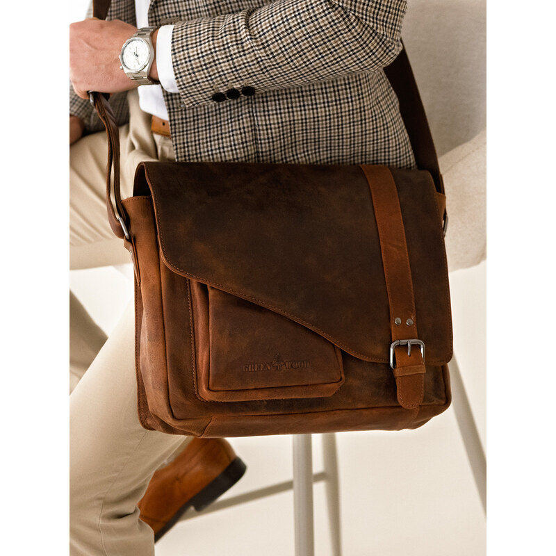 Pánska kožená taška cez rameno Greenwood Kane - koňak 39664472