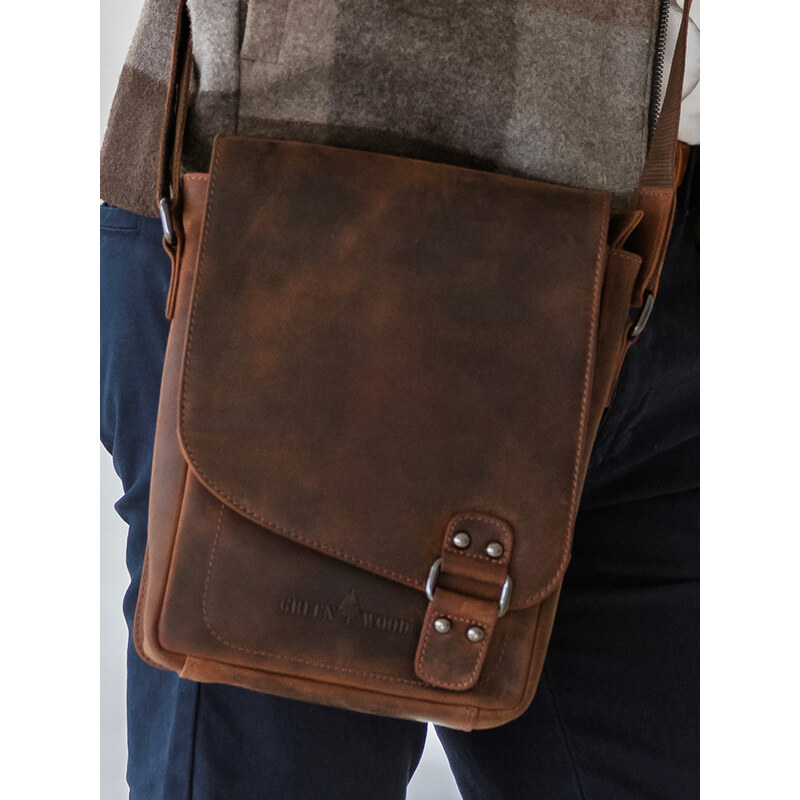 Pánska kožená taška cez rameno Greenwood Eithan - hnedá 50459693