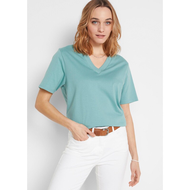 bonprix Široké dlhé tričko, V-výstrih (5 ks), krátky rukáv, farba 49696667