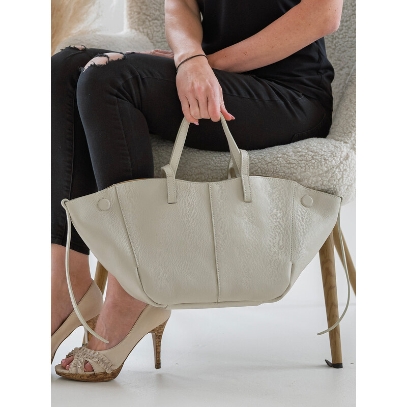 Dámska kožená kabelka Italia Violla - krémová 63052402