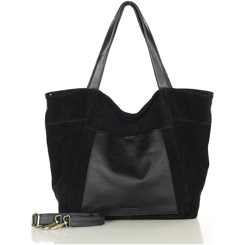 MARCO MAZZINI veľká semišová kožená shopper kabelka s vreckom čierna 67663494