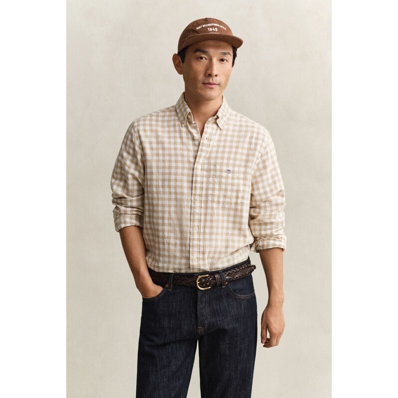 KOŠEĽA GANT REG COTTON LINEN GINGHAM SHIRT OAT BEIGE 67664663