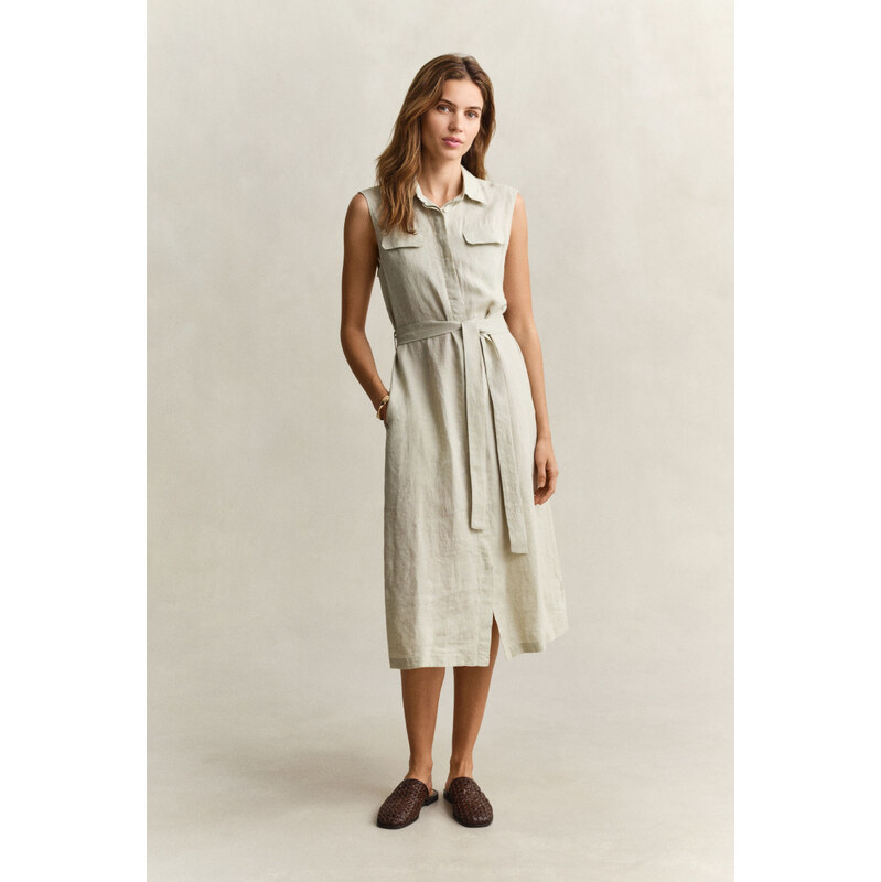 ŠATY GANT LINEN SLEEVELESS DRESS COUNTRY BEIGE 67664673
