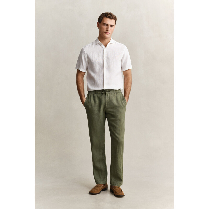 NOHAVICE GANT REG LINEN DS PANTS DRY HERB GREEN 67664659