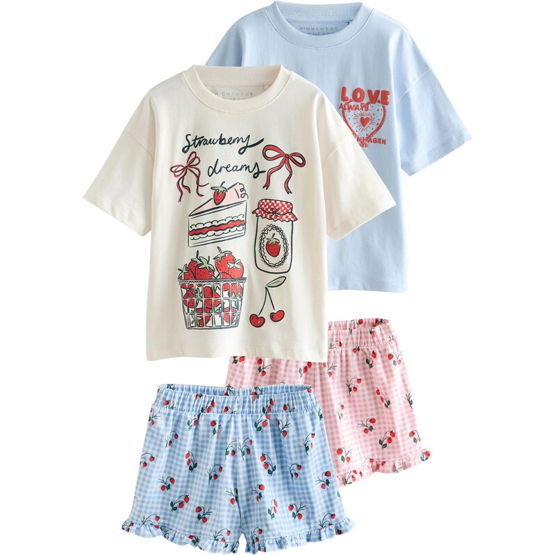 Next Pyžamo krémová / pastelovo modrá / ružová / čerešňová 67668508