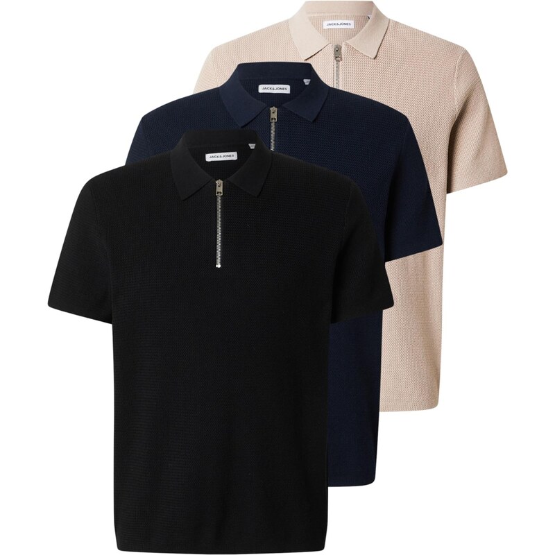 JACK & JONES Sveter JJMAX béžová / námornícka modrá / čierna 67668867