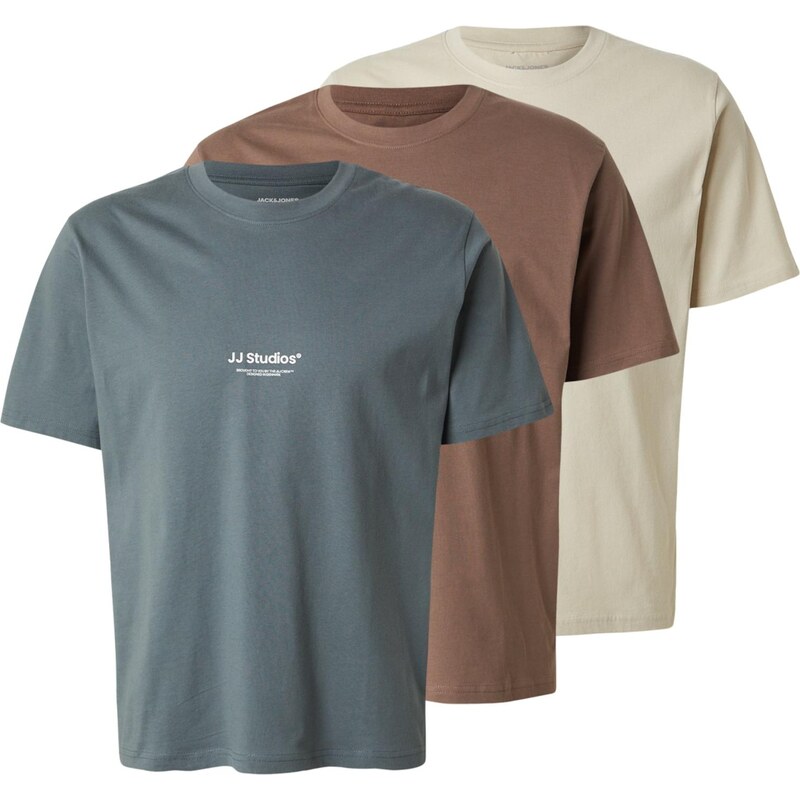JACK & JONES Tričko JJESOHO hnedá / sivá / biela ako vlna 67668875