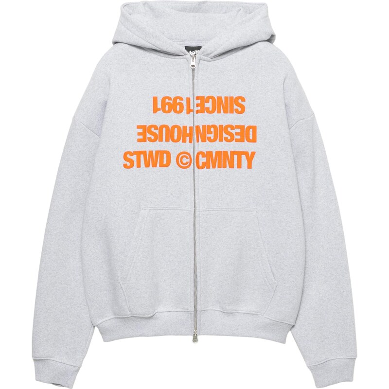 Pull&Bear Tepláková bunda STWD sivá melírovaná / tmavooranžová 67678701