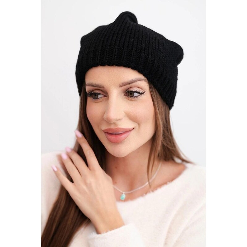 MladaModa Dámska čiapka s vrúbkovaným vzorom K440 čierna 67680773