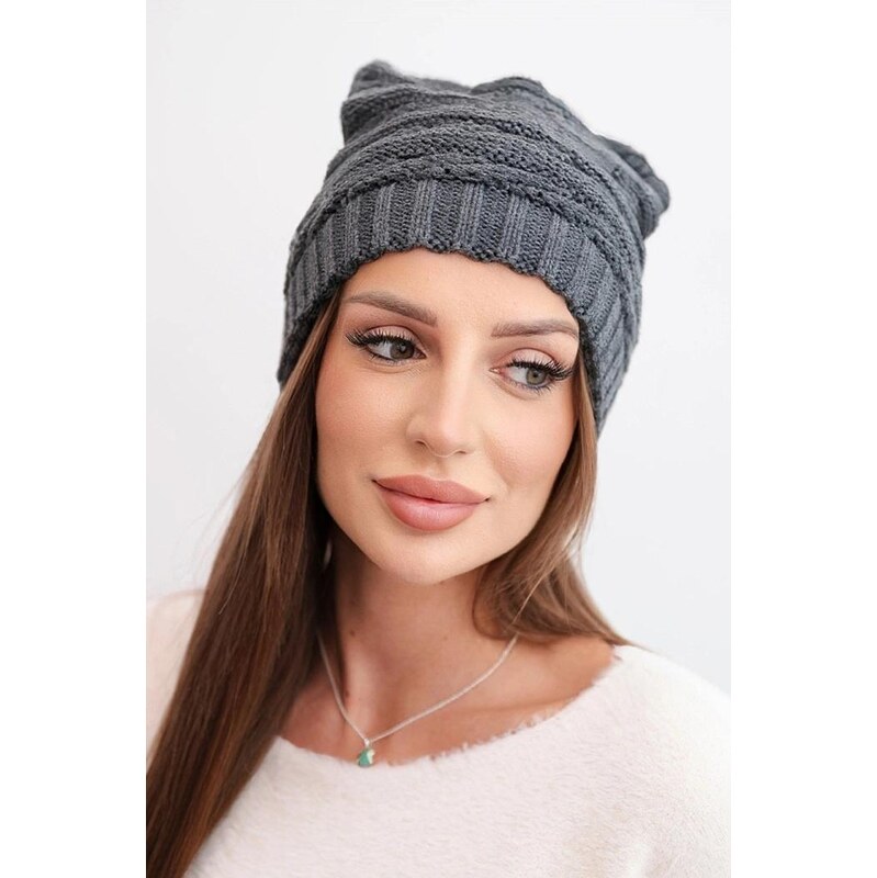 MladaModa Dámska čiapka s klasickým rebrovaným vzorom K439 grafitová 67680774