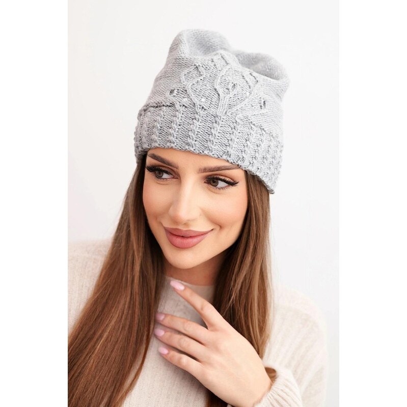 MladaModa Dámska čiapka zdobená zirkónmi K473 šedá 67680851