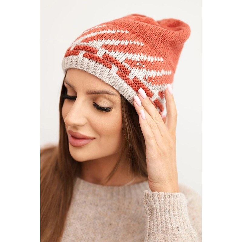 MladaModa Dámska čiapka s geometrickým vzorom a zirkónmi K469 tmavá 67680858