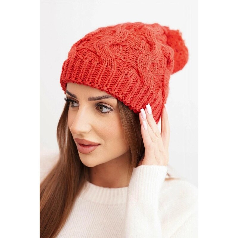 MladaModa Dámska čiapka s hrubým vrkočovým vzorom a brmbolcom K458 67680875