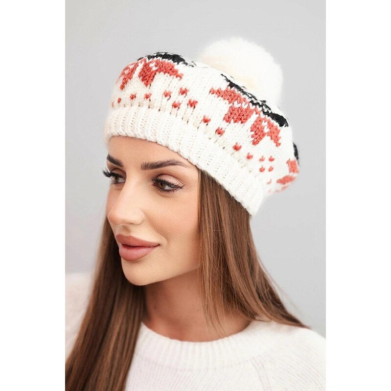 MladaModa Dámska čiapka so vzorom snehových vločiek a brmbolcom K457 67680878