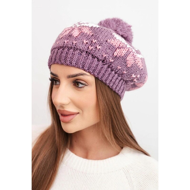 MladaModa Dámska čiapka so vzorom snehových vločiek a brmbolcom K457 67680877