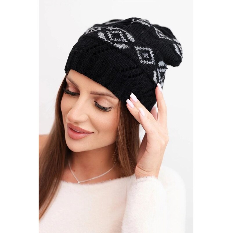 MladaModa Dámska čiapka s geometrickým vzorom K434 čierna+šedá 67680910