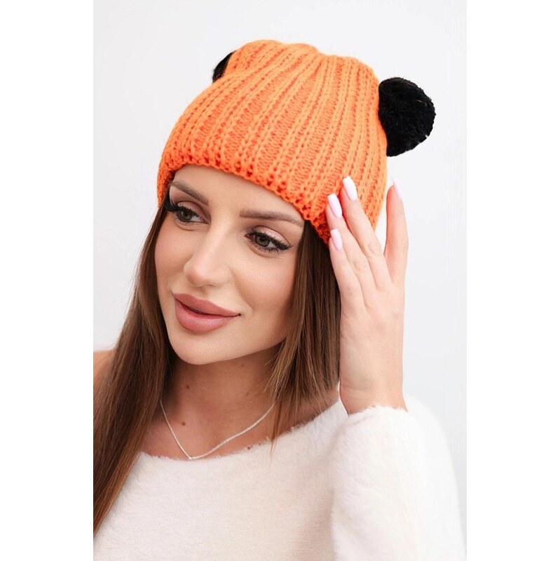MladaModa Dámska čiapka s dvoma brmbolcami K433 oranžová 67680911