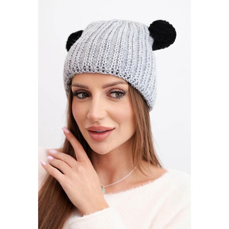 MladaModa Dámska čiapka s dvoma brmbolcami K433 svetlá šedá 67680914
