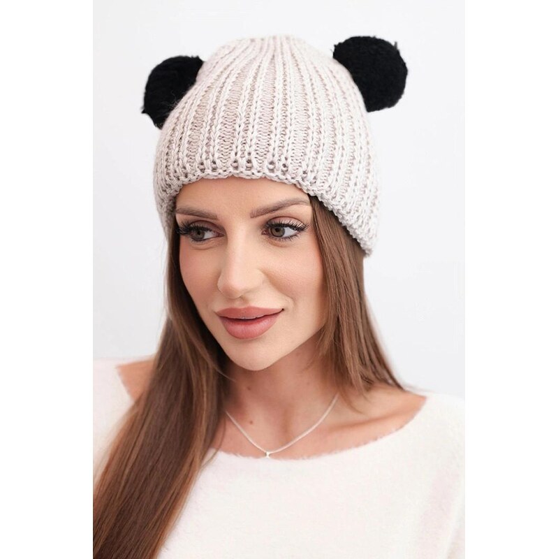 MladaModa Dámska čiapka s dvoma brmbolcami K433 béžová 67680918