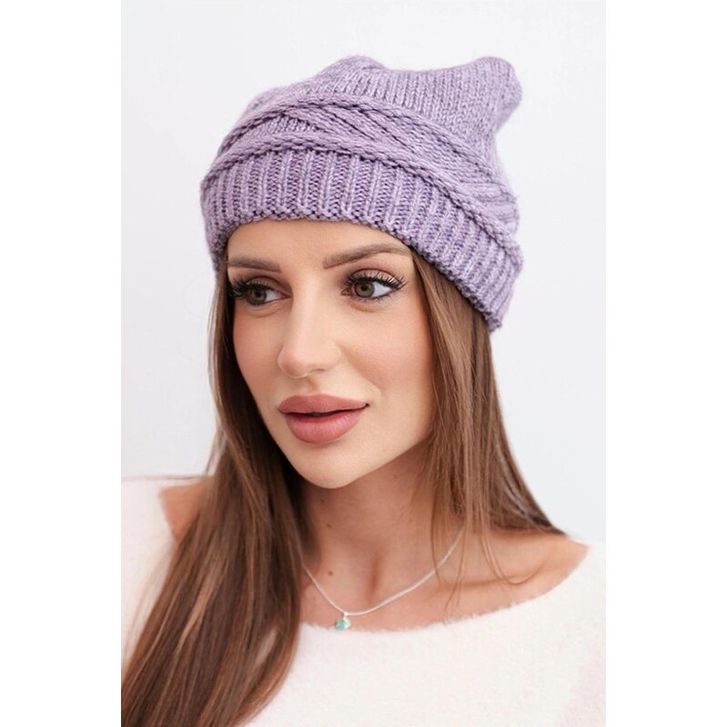 MladaModa Dámska čiapka s preplietaným vzorom K428 fialová 67680924