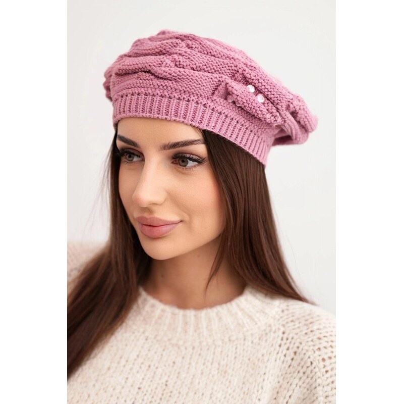 MladaModa Dámska čiapka s ozdobným pletením a zirkónmi K398 farba lila 67680958