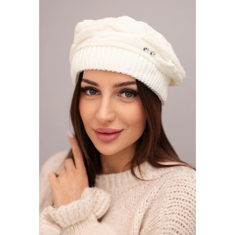 MladaModa Dámska vlnená čiapka s ozdobnými zirkónmi K399 farba ecru 67680955