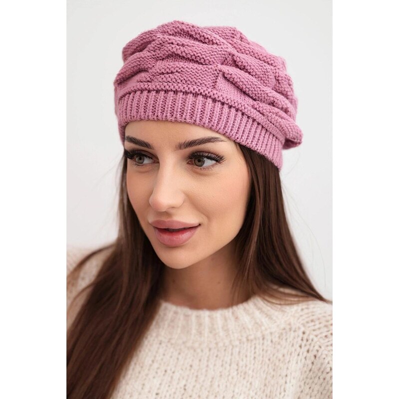 MladaModa Dámska čiapka so štrukturovaným pletením K397 farba lila 67680960