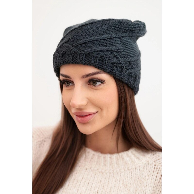 MladaModa Dámska čiapka s ozdobným pletením K372 grafitová 67680978