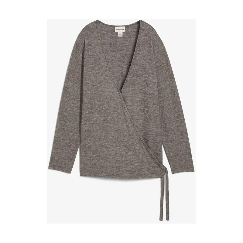 bonprix Zavinovací pletený sveter, farba šedá 65432010