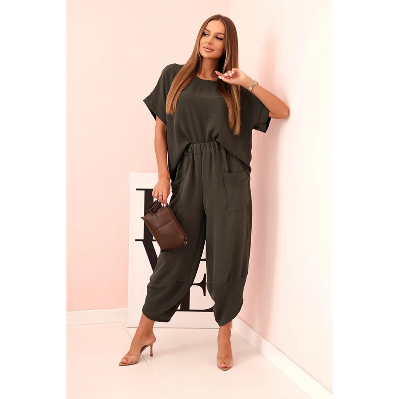 K-Fashion Viskózová blúzka + khaki nohavice 62725610