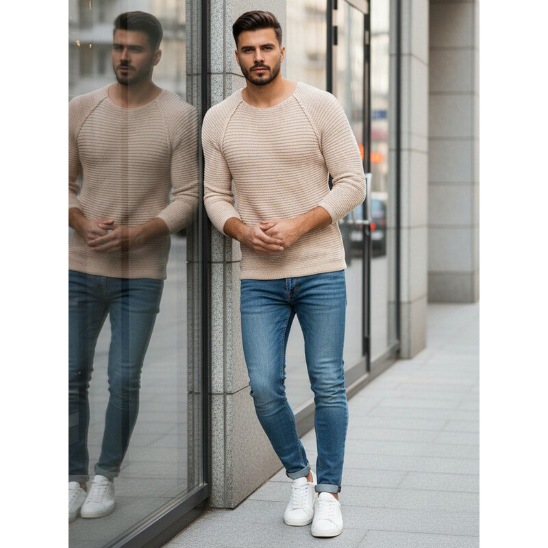 FashionStreet Pánsky béžový pulóver WX1578 67681951