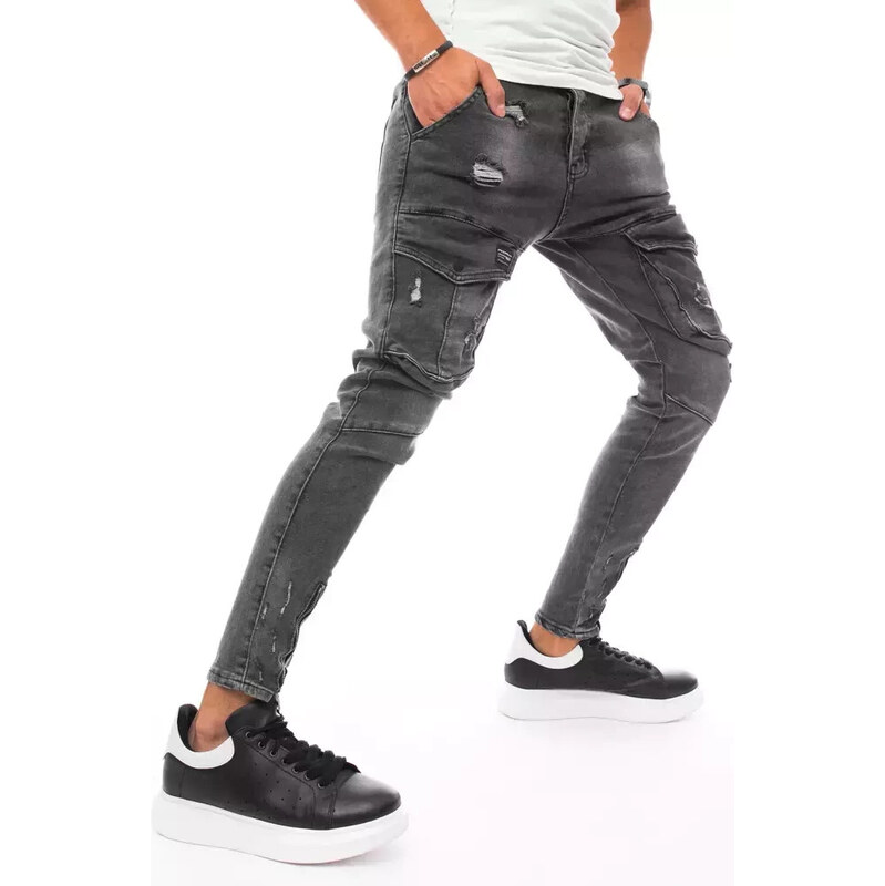 Pánske bojové džínsové nohavice tmavosivé FashionStreet UX3288 67681994