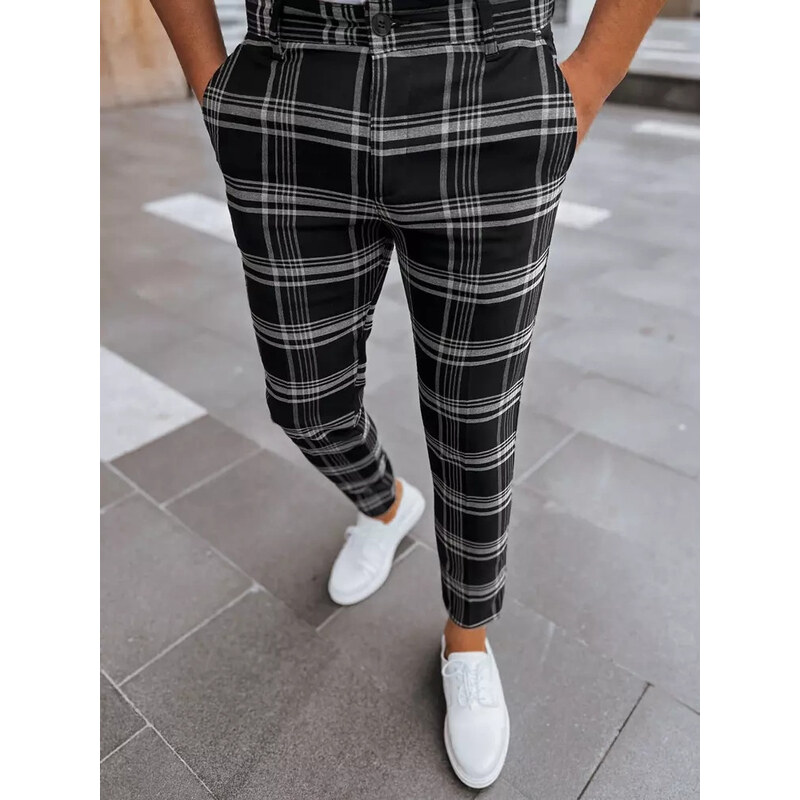 Pánske čierne kockované nohavice FashionStreet UX3965 67682221