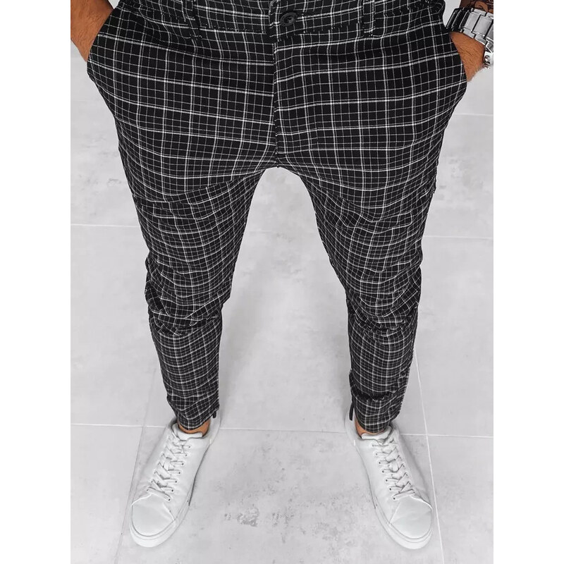 Pánske čierne kockované nohavice FashionStreet UX3968 67682222