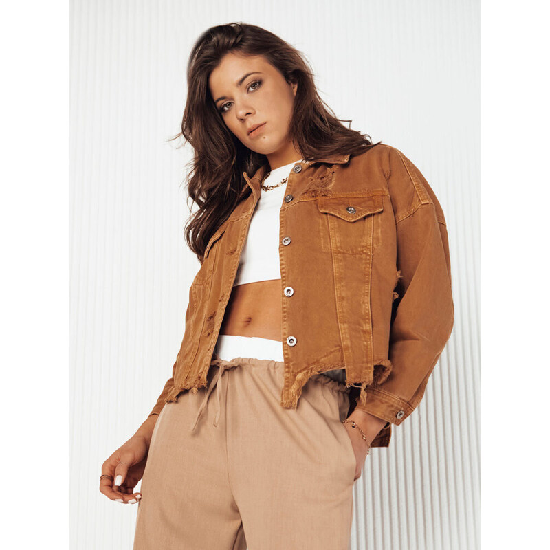 Dámska nadrozmerná džínsová bunda MOLI camel FashionStreet TY4130 67682408