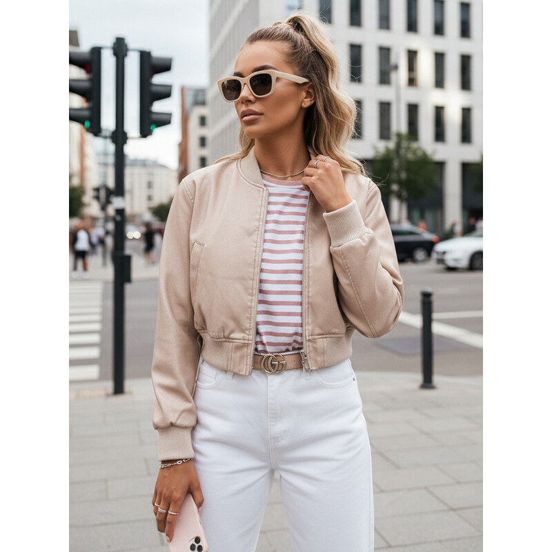 Dámska kožená bomber bunda SANTOL béžová FashionStreet TY4339 67682615