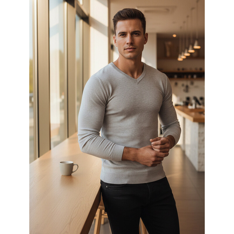 Svetlo šedý pánsky sveter s golierom FashionStreet WX2218 67682749