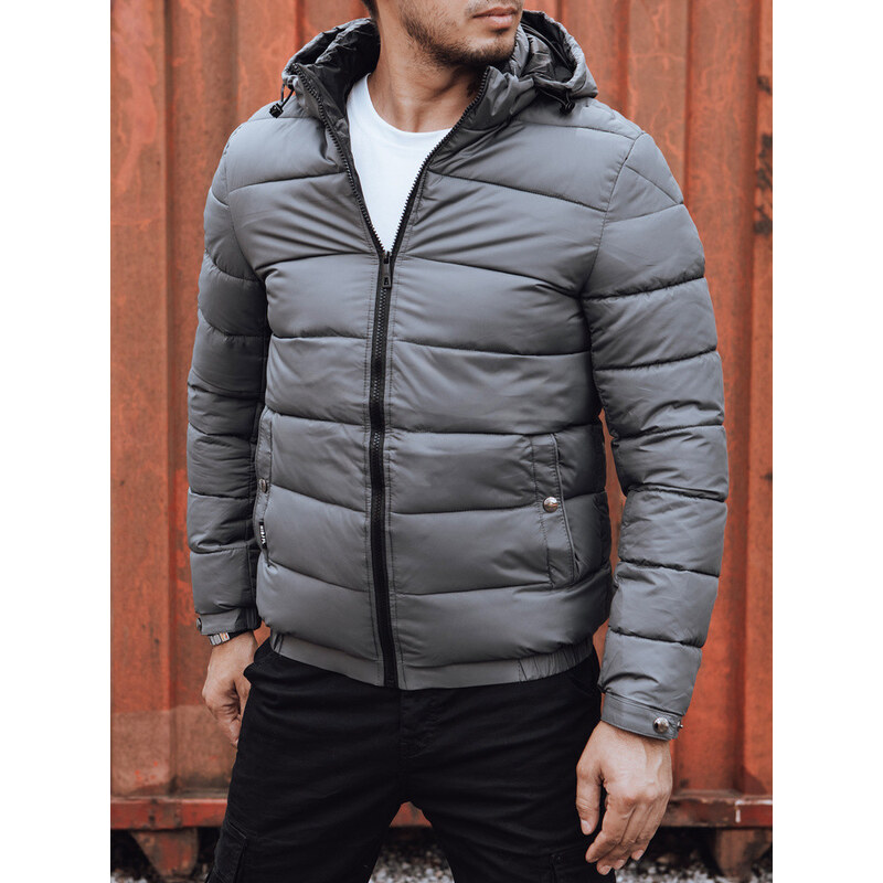 Pánska prešívaná zimná bunda s kapucňou sivá FashionStreet TX4844 67682755