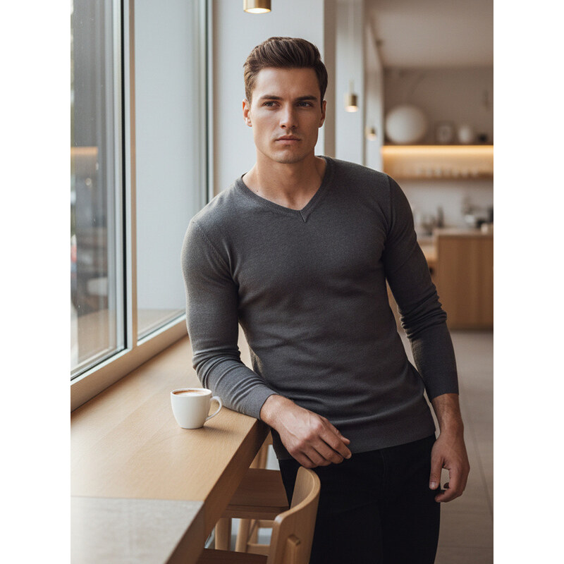 Pánsky tmavosivý sveter s golierom FashionStreet WX2219 67682750