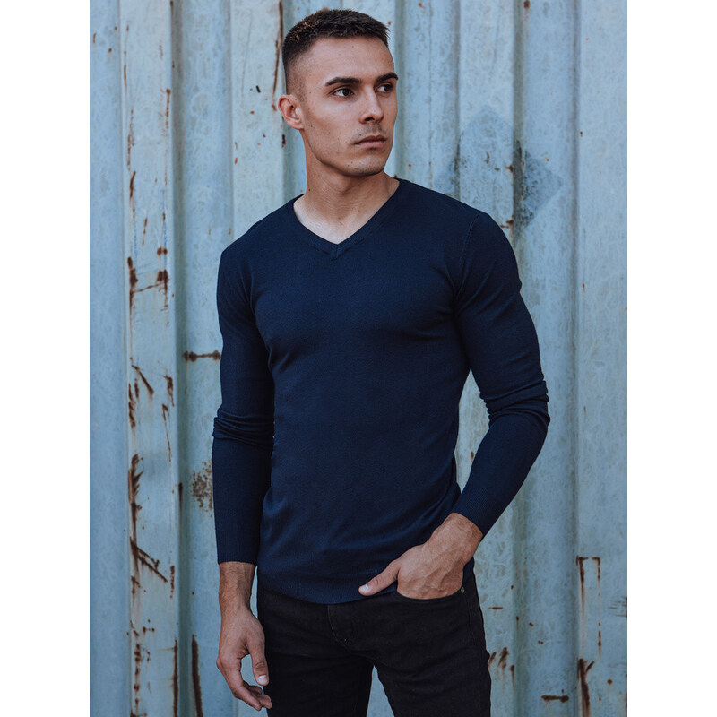 Pánsky hladký tmavomodrý sveter s golierom FashionStreet WX2220 67682751