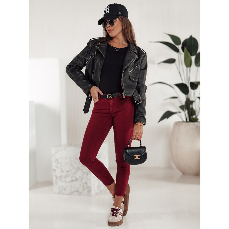 Dámske úzke džínsy BRITTNIX burgundy FashionStreet UY2222 67682804
