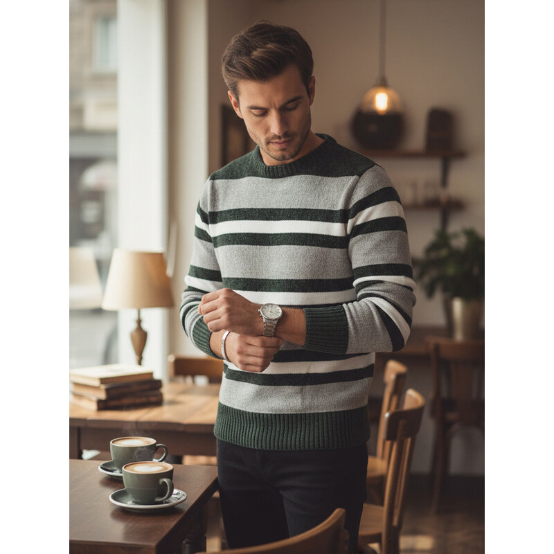 Pánsky pruhovaný sivý sveter FashionStreet WX2262 67682875