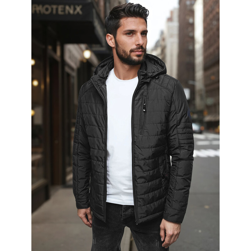 Pánska prechodná prešívaná bunda s kapucňou čierna FashionStreet 67682908