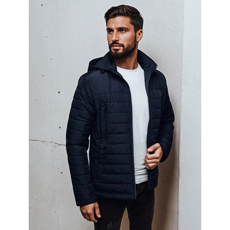 Pánska prechodná prešívaná bunda s kapucňou tmavomodrá FashionStreet 67682913