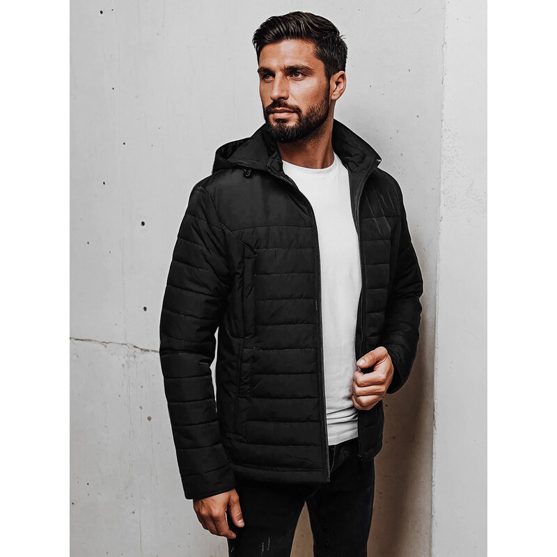 Pánska prechodná prešívaná bunda s kapucňou čierna FashionStreet 67682912