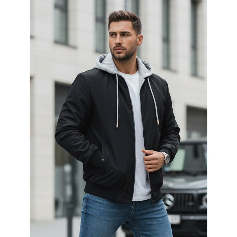 Pánska bunda bomber s kapucňou čierna FashionStreet TX5021 67683205
