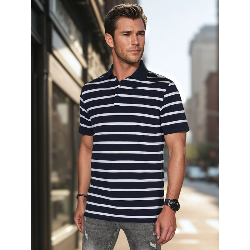 Pánska pruhovaná polokošeľa tmavomodrá FashionStreet PX0637 67683305